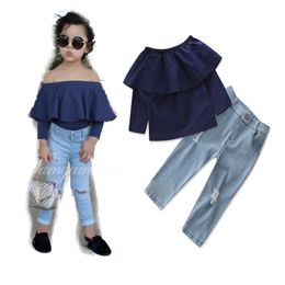 Kids Girls Sets 2 7T Baby Girl Off Shoulder T Shirt Jeans 2pcs Suits 2018 Spring Toddler Infant Princess Fashion Outfits Children Clothing Kids Girls Sets 2 7T Baby Girl Off Shoulder T Shirt Jeans 2pcs Suits 2018 Spring Toddler Infant Princess Fashion Outfits Children Clothing