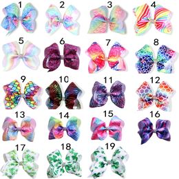 20pcs 5" Mermaid Starry Sky Rainbow Angel hair bows clips with CZ Centre glitter Metallic Clover hair bands Accessories HD3521