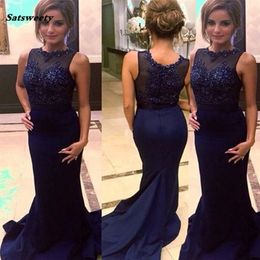 Navy Blue Prom Dresses Mermaid Sleeveless Applique Beading Lace Applique fast shipping robe africaine femm In Stock 2023