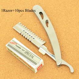 Meisha Stainless Steel Folding Shaving Razor Salon Hair Cutting Shaving Knife Hair Removal Shaver Barber Grooming Tool + 10pcs Blades HC0003