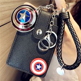 fashion new card case key chains rings charms hand strap pu leather bank credit id card holder 7 models 3 holders