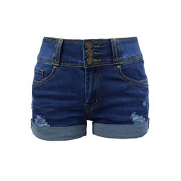 Women Short Jeans Summer High Waist Denim High Elastic Short Pants Cuffs Short Jeans with Lace-Up Sexy Night Clubwear