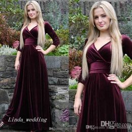 Velvet With Sleeves Prom Dress High Quality V-neck Sweep Train Long Formal Party Gown Custom Made Plus Size