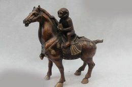 7"China Fengshui Bronze Zodiac Year Monkey Ride Horse Ma Shang Feng Hou Statue