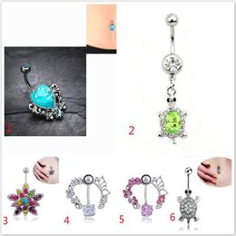 Tortoise Flower Umbilical Cord Umbrella Neck Body Accessories Navel Ring Surgical Steel Piercing crystal Belly Button Rings