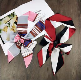 New 36 Style 7*145cm Fashion Women Small Elegant Floral Silk Scarf Handle Bag Ribbons Ladies Hair Tie Stripe Print Neck Shawl
