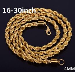 4 mm*16-30 inch Twist chain plated 18k gold necklace fashion personality sautoir Man/woman gold couples necklace Fit Pendant