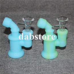 Glow in the dark Mini Silicone Bong Silicone Oil Rig Multi Colour Mini Bubbler Bong with Glass Bowl Free Shipping