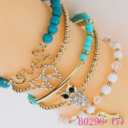 3pcs Gold Colour Owl Butterfly Animal Beads Bracelet Sets for Women Romantic Love Letter Lion Pandant Gift Jewellery B0298