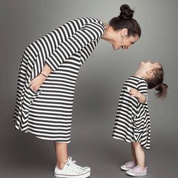 Mommy And Me Family Matching Clothes Mother Daughter Matching Dresses Summer Mom And Daughter Striped Dress Family Look Children Outfits