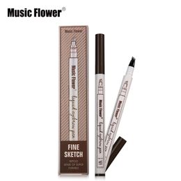 Music Flower Liquid Eyebrow Enhancer Pen 3 Color Fine Sketch Stay All Day Waterproof Eyebrow Pen Makeup Tattoo Natural Eyebrows