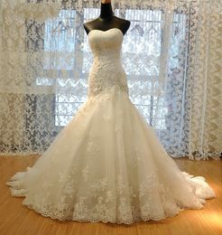 Ruched Flowers Beading Sweetheart Mermaid Wedding Dresses Lace-Up Lace Wedding Gowns Country Garden Wedding Bridal Dresses Custom Made