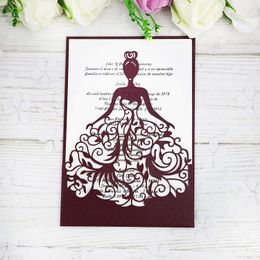 New Lase Cut Crown Princess Invitations Cards For Business Birthday Sweet 15 Quinceanera, Sweet 16th Invite(Burgundy)