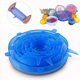 Silicone Stretch Suction Pot Lids 6pcs set Kitchen Tools Accessories 100% Food Grade Food Wrapper Fresh Keeping Wrap Seal Lid Pan 289e