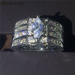 choucong Vintage Jewelry 3-in-1 Diamonique Diamond ring White gold filled Engagement Wedding Band Rings set For Women christmas