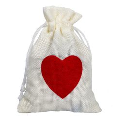 10*15cm Wedding Decorations Party Favour Gifts Bag RED Love Heart Burlap Pouch Candy Bags Birthday Party Bag Decor QW7725