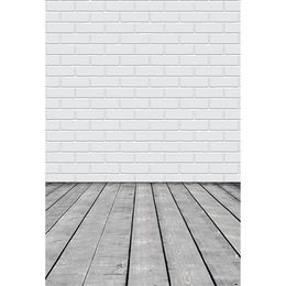 White Brick Wall Backdrop Retro Grey Wood Floor Newborn Baby Shower Props Kids Children Photography Studio Portrait Backgrounds