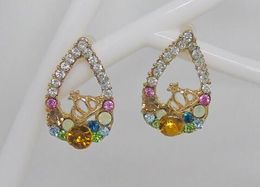 new hot Korean version of the new Colour crown water droplets elegant style ear studs fashionable classic exquisite