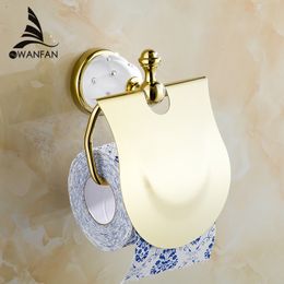 Gold Toilet Paper Holder with diamond Roll Holder Tissue Holder Solid Brass Bathroom Accessories Products Paper Hanger 5208