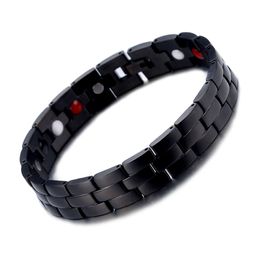 Men Sleek Magnetic Therapy Power Bracelet Pain Relief For Arthritis Black Stainless Steel Healthy Medical Alert ID Bracelets for Men