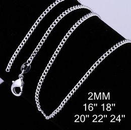 2MM 925 Sterling Silver Curb Chain Necklace Fashion Women Lobster Clasps Chains Jewellery 16 18 20 22 24 26 Inches GA262