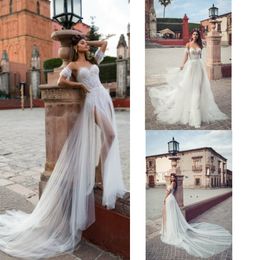 2019 Julie Vino Beach Wedding Dresses Sweetheart Lace Side Split Detachable Sleeves Boho Bridal Gowns Sweep Train Bohemian Wedding Dress