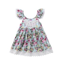 Baby girls Flower print Fly sleeve dress Children Floral Strapless suspender dresses 2018 summer Boutique Kids Clothing C3641