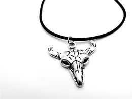 5PCS Vikings Animal OX Bull Cattle Necklace Charm Pendant African Skeleton Skull Head Helm Cow Horn Leather Rope Necklaces