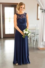 Bridesmaid Dresses Country For Weddings Navy Blue Jewel Neck Lace Appliques Floor Length Plus Size Formal Maid Of Honor Gowns HY25319T