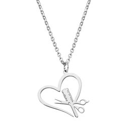 Scissors Comb Pendant Necklaces Heart-shaped Stainless Steel Creative Design Hip hop Necklace Women Gift Charm Jewelry Wholesale