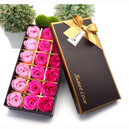 18pcs Artificial Flora Bath Soap Rose Flower Gift for Anniversary Birthday Wedding Valentine Day with Box