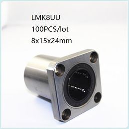 100pcs/lot LMK8UU 8mm linear ball bearings flanged linear bushing square flange linear motion bearings 3d printer parts cnc router 8x15x24mm