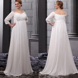 Plus Size A-Line Wedding Dresses Chiffon Simple Summer Beaded Sash Long Sleeves Bridal Gowns Custom Made Wedding Dress