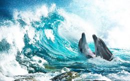 wallpaper roll Ocean World Ocean Wave Dolphin Splash Floor Tiles Floor wallpaper for kids room