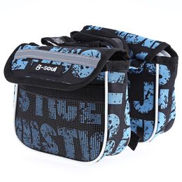 B - SOUL YA039 Mountain Bicycle Top Tube Saddle Double Bag With side reflective stripe, more safety, great for the night riding