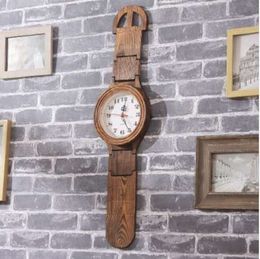 Wooden pattern environmental protection retro jump seconds chip watch wall clock clock study bedroom living room decoration