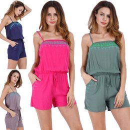 Jumpsuit Sexy Beach Rompers Women Casual Print Onesies Lady Summer Slim Bodycon Bodysuit Suspender Shorts Jumpsuit Playsuit Beachwear B3723