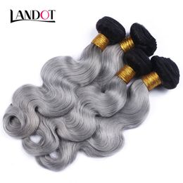 9A Ombre 1B/Grey Colour Brazilian Virgin Human Hair Weave Bundles Body Wave Peruvian Malaysian Indian Cambodian Remy Hair Extensions