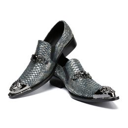 Christia Bella Handmade Pointed Toe Sliver Metal New Leather Men Dress Shoes Evening Party Wedding Shoes Hairdress Sexy Shoes