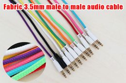 3.5mm male to male Fabric Braided cloth Glod plated Extension Aux Audio Cable via DHL