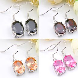 Luckyshine 4 Colour Optional New Unique 925 Sliver Oval Champagne Pink Black Red crystal Zircon Wedding Women Earrings Jewellery Free shipping