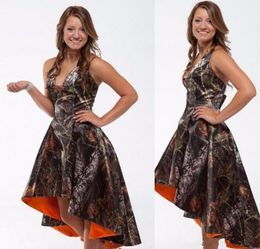 Vestidos de Baile Camo Feitos Sob Medida Alto Baixo Realtree Camoflage Camoflage Vestidos de Dama de Honra Venda Quente Vestidos de Festa Formais Sem Mangas