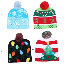LED Christmas Hat Knitted baby Hats Beanie Crochet Warm Fashion Wool Cap Xmas Winter ski Hats Soft Christmas Party Unisex Kids