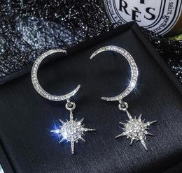 new Hot Personality moon pendant earrings women 925 silver nails Korean temperament long style joker fashion sales