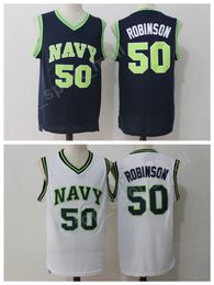 Naval Academy Navy Midshipmen College 50 David Robinson Jersey Uomo Navy Blue Color University Basketball Maglie Robinson Sport Uniformi