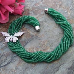 Handmade 13 strands 2x4 mm green Jade micro inlay zircon butterfly flower accessories sweater necklace long 50 cm