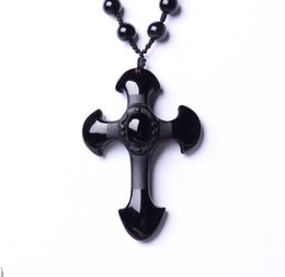 100% Natural crystal obsidian cross pendant frosted