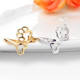 Cute Dog Paw Heart Adjustable Ring Alloy Gold Silver Plated Dog Footprints Rings Jewellery For Gift
