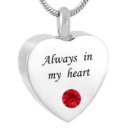 Personalised Heart always in my heart Cremation Urn Necklace Keepsake with Birthstone Stainless Steel Custom Made with Any Name