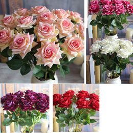 Big Sale 1pcs Valentine's Rose Spring Artificial Fake Flower Arrangement Bouquet Room Wedding home Decor Real Touch Flower